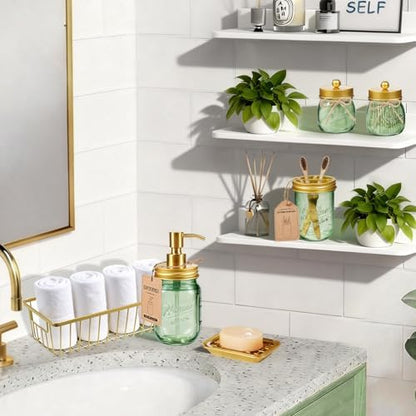 SheeChung Mason Jar Bathroom Accessories Set, 6Pcs Green Glass Bathroom Set