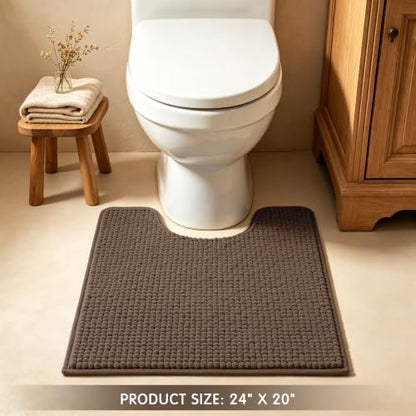 SUBRTEX Bathroom Rugs, U Shaped Chenille Bath Rug 24" x 20" Soft Short Plush Bath Mat Soft Shower Mat Water Absorbent Shower Mat Quick Dry Machine Washable, Brown