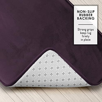 Clara Clark Bathroom Rugs, Velvet Memory Foam Bath Mat, Non-Slip, Machine Washable Bath Rugs - Dries Quickly, Ultra Soft Plush Bath Mats for Bathroom, 20 x 24, Dark Purple