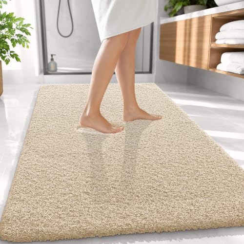 OLANLY Microfiber Large Bathroom Rugs 59x35, Soft Absorbent Bath Mat, Sand