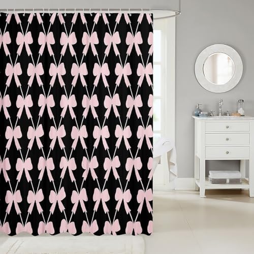 jejeloiu Cute Bow Black Shower Curtain 72"x72" Bathroom for Kids Boys Girls