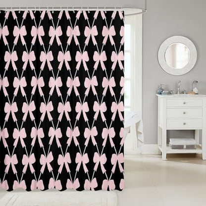 jejeloiu Cute Bow Black Shower Curtain 72"x72" Bathroom for Kids Boys Girls