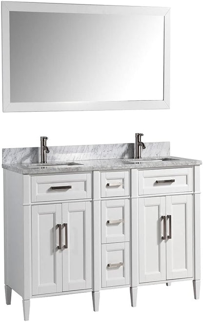 Vanity Art 60 Inch Double Sink Bathroom Vanity with Mirror | Carrara Marble Stone Top Storage Bathroom Organizer Cabinet with Dovetailed Drawer, Soft Closing Doors, Brushed Nickel Handles, VA2060-DW
