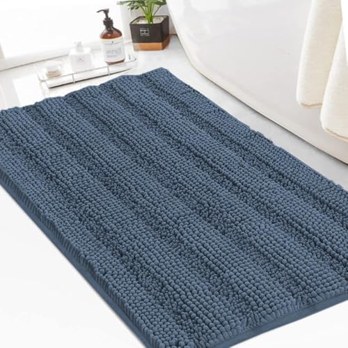 Turquoize Bathroom Rug 24"x36", Absorbent Chenille Bath Rug, Blue Indigo