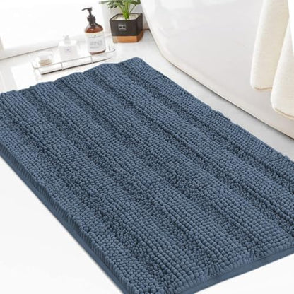 Turquoize Bathroom Rug 24"x36", Absorbent Chenille Bath Rug, Blue Indigo