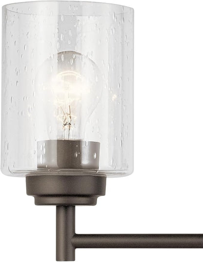 Kichler Winslow 3-Light Farmhouse Vanity Light, Olde Bronze | Clear seeded glass vanity light for bathroom mirrors (21.5" x 9.25"), 45886OZ