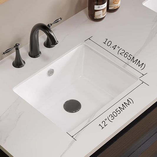 14in Undermount Bathroom Sink Rectangular, 14" x12.6" Small Vessel Sink Rectrangle Undermount Bathroom Sink White Ceramic Lavatory Vanity Vessel Sink with Overflow