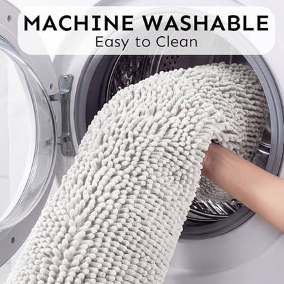 Secura Bathroom Rugs 47x28, Ultra Soft Chenille Bath Mat, Super Absorbent & Quick Dry Bathroom Mat, Non Slip Machine Washable Bath Rugs for Tub, Shower, Home Decor Accessories (White)