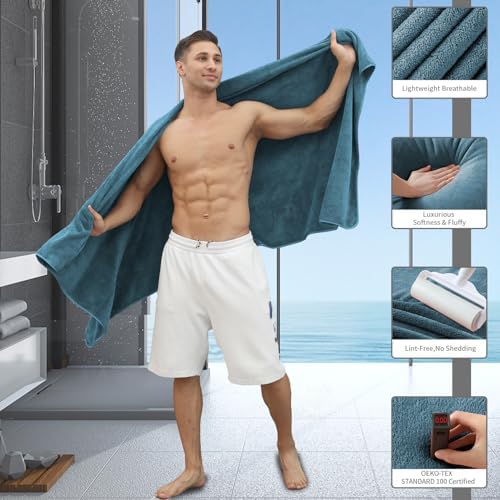 Extra Large Bath Sheet 4 Piece (35"x70")-Ultra Soft Oversized Bath Towel,Bath Sheet Set for Bathroom Hotel,Highly Absorbent Quick Dry Shower Towel Set for Adults,Bathroom Towel-Turquoise