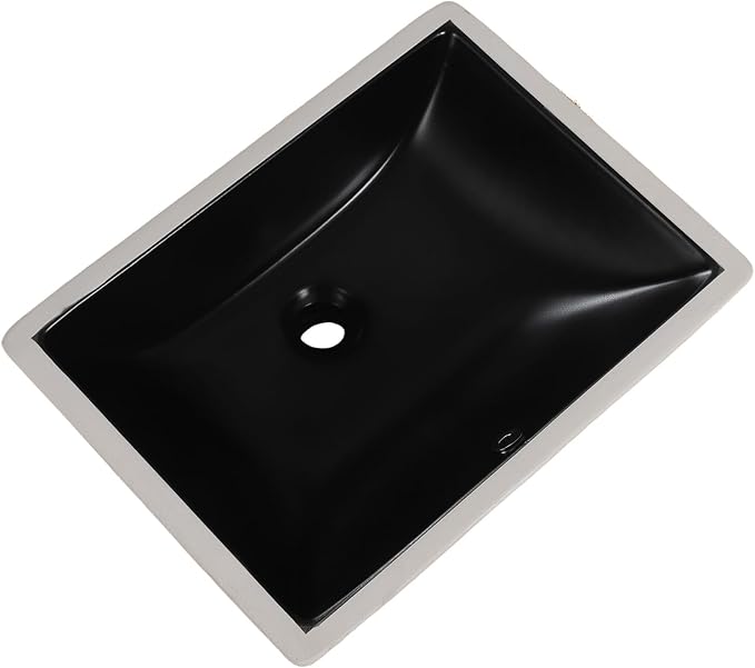 Undermount Bathroom Sink 20x15 Inch Small Bathroom Sink Black Porcelain Ceramic Bathroom Under Counter Lavatory Vanity Sink Basin Rectangular Undermount Sinks with Overflow