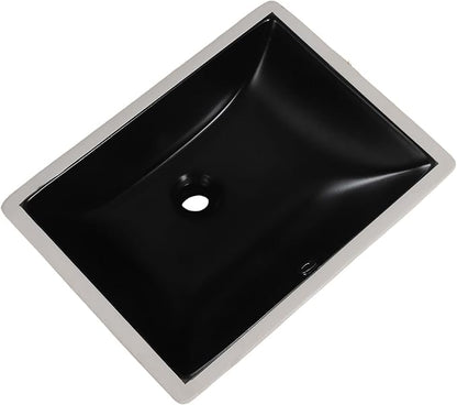 Undermount Bathroom Sink 20x15 Inch Small Bathroom Sink Black Porcelain Ceramic Bathroom Under Counter Lavatory Vanity Sink Basin Rectangular Undermount Sinks with Overflow
