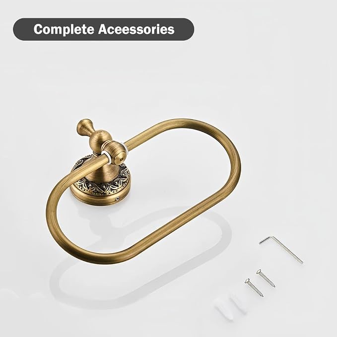 2-Piece Set Antique Brass Toilet Paper Holder, Brass Towel Ring Oval, Hand Towel Holder Bathroom Accessories Wall Mounted Vintage