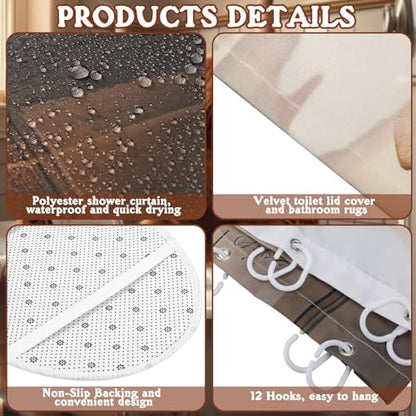 FuWeave 8 Pcs Highland Cattle Shower Curtain Sets for Bathroom Decor