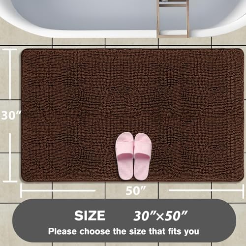 Bathroom Rugs 30 x 50 Inch – Extra Large Bath Mat | Absorbent and Washable Thick Chenille Bath Rugs Non-Slip Runner Rug for Bathroom, Shower, Tub(Brown)