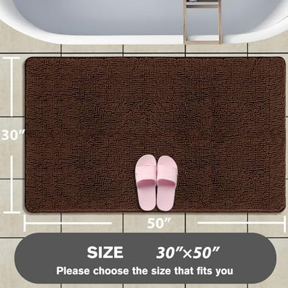 Bathroom Rugs 30 x 50 Inch – Extra Large Bath Mat | Absorbent and Washable Thick Chenille Bath Rugs Non-Slip Runner Rug for Bathroom, Shower, Tub(Brown)