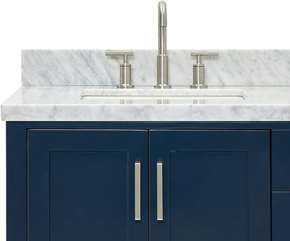ARIEL Magnolia 72-inch Bathroom Vanity with Sink,Solid Wood, 1.5-inch Italian Carrara Marble Countertop, Double Rectangular Porcelain Sink, 4 Soft Closing Doors, 3 Dovetail Drawers, Midnight Blue