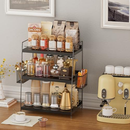 3 Tier Bathroom Counter Organizer with Side Baskets, Wooden Vanity Shelf
