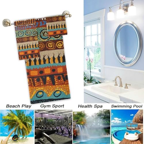 Naanle Ethnic African Stripes Pattern Soft Decorative Set of 3 Towels, 1 Bath Towel+1 Hand Towel+1 Washcloth, Multipurpose for Bathroom, Hotel, Gym, Spa and Beach