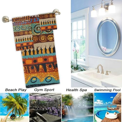 Naanle Ethnic African Stripes Pattern Soft Decorative Set of 3 Towels, 1 Bath Towel+1 Hand Towel+1 Washcloth, Multipurpose for Bathroom, Hotel, Gym, Spa and Beach