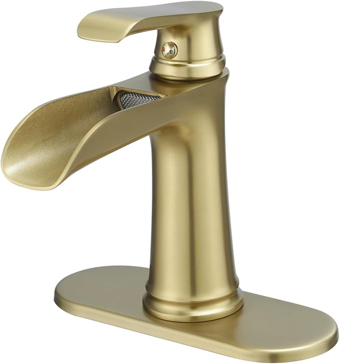 Brushed Gold Single-Handle Waterfall Bathroom Faucet with Pop-Up Drain