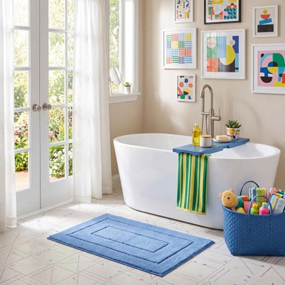 GRANNY SAYS Blue Bathroom Rugs Non Slip, 16" x 24", Bath Rugs for Bathroom, Small Bath Rug Washable，Absorbent Bath Mats for Floor, Microfiber Bath Mat for Tub, Absorbent Shower Rugs