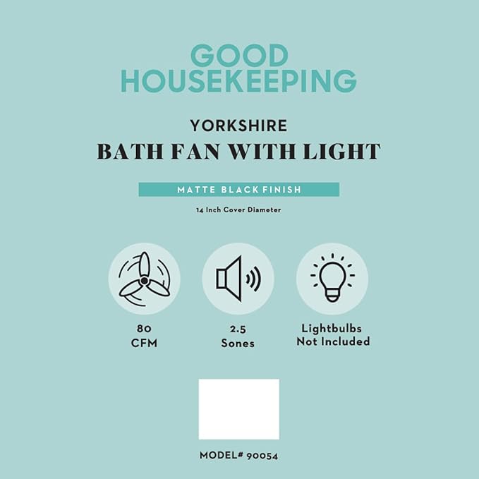 Good Housekeeping 90054z Yorkshire Decorative Bathroom Ventilation Exhaust Fan and Light, Medium, Matte Black