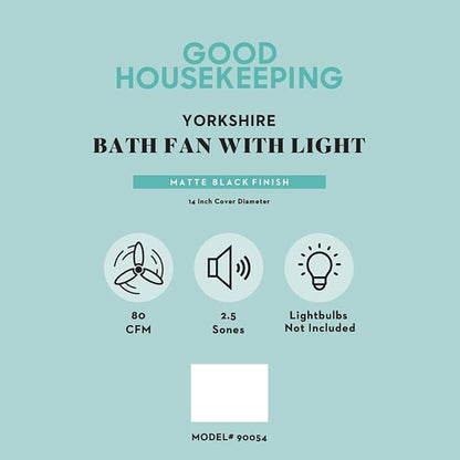 Good Housekeeping 90054z Yorkshire Decorative Bathroom Ventilation Exhaust Fan and Light, Medium, Matte Black