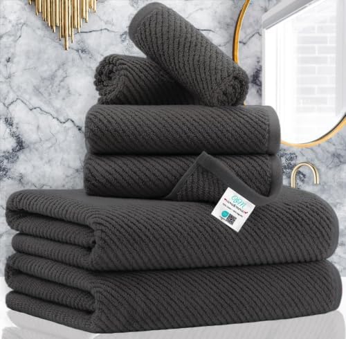 VOOVA & MOVAS 6PC Towel Set, 100% Cotton, Dark Grey