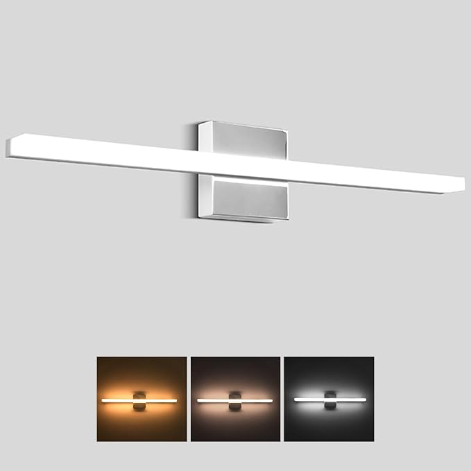 16 Inch LED Bathroom Vanity Light, 3 CCT Adjustable Hardwired Bathroom Light Fixtures Over Mirror, Chrome Modern LED Mirror Wall Sconce for Bathroom Vanity