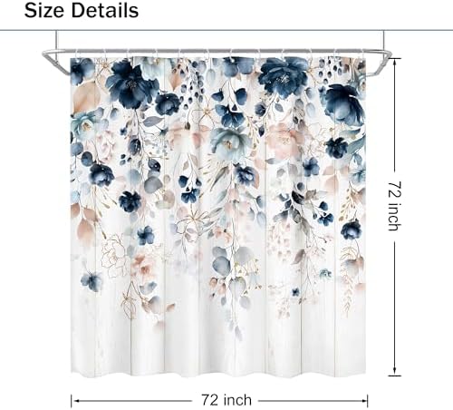 Rustic Floral Spring Summer Blue Pink Bathroom Shower Curtain Set