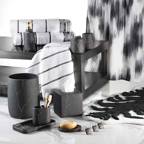 Nicole Miller - Towels, 4pc Soft & Absorbent Towel Set, Dorm Room Essentials (Syndey Collection, White/Black)