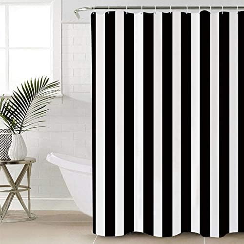 Shower Curtain Bathroom Set Black and White Stripes Waterproof Shower Curtains with Grommets Hooks Modern Geometric Art Privacy Bath Curtain for Bathtub Decor 60x72in