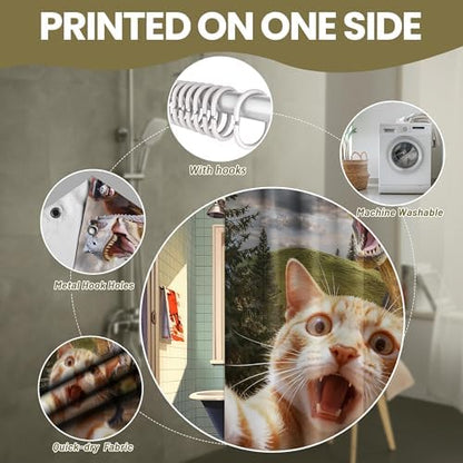 Small Stall Shower Curtain Rv Cat Riding Dinosaur, 48 x 72 Inchs