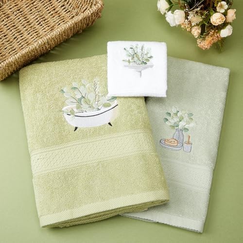 Peryiter 3 Pack Eucalyptus Leaves Decorative Bath Towel Set