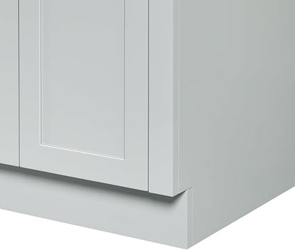 ARIEL Loren 60-inch Bathroom Vanity with Sink,Solid Wood, 1.5-inch Pure White Quartz Countertop, Double Rectangular Porcelain Sink, 4 Soft Closing Doors, 3 Dovetail Drawers, Grey