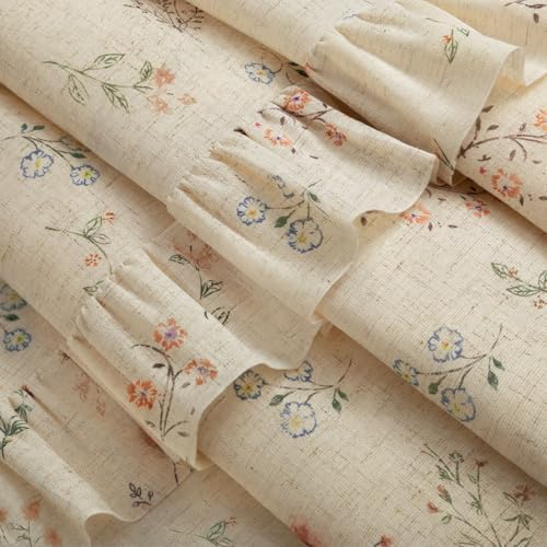 Floral Farmhouse Vintage French Country Ruffle Linen Shower Curtain 60Wx72H