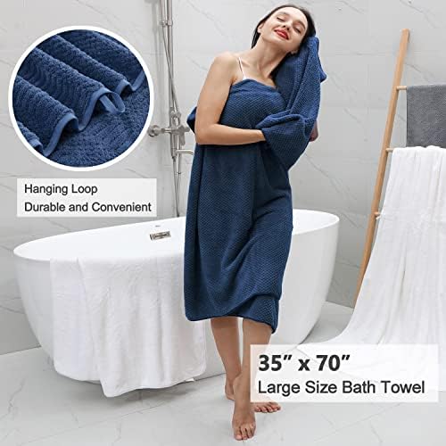 8 Pcs Navy Oversized Bath Towel Set-2 Extra Large Bath Sheets,2 Hand Towels,4 Washcloths Soft Bathroom Towels Highly Absorbent Quick Dry Beach Chair Towels Woven Towels for Hotel and Spa