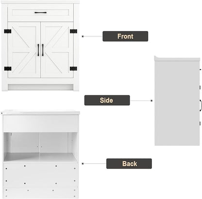 30.9 inch Bathroom Sink Vanity Combo, Small Freestanding Single Bath Vanity Sink Set with 2 Doors, White Single Basin Bathroom Storage Cabinet