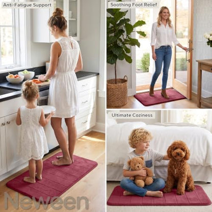 Neween Bathroom Rugs Set 2 Piece, Absorbent Memory Foam Bath Mat, Red