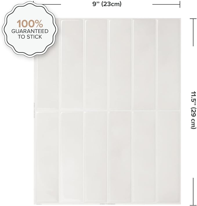 Smart Tiles Peel and Stick backsplash, Stacked White & Grey, 11.43"x9" | Pack of 5 (3.5 sq ft), Glossy, Heat/Moisture Resistant, Low VOC, Kitchen/Bathroom, Renter Friendly, Made in Canada