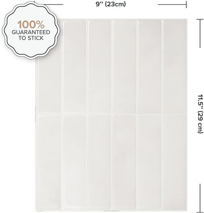 Smart Tiles Peel and Stick backsplash, Stacked White & Grey, 11.43"x9" | Pack of 5 (3.5 sq ft), Glossy, Heat/Moisture Resistant, Low VOC, Kitchen/Bathroom, Renter Friendly, Made in Canada