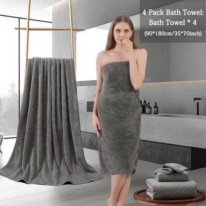 Ycosy Extra Large Bath Towels Set 35x70 Inches - Luxury 600 GSM Oversized Bath Sheet Towel,Ultra Soft Microfiber - Quick Dry,Highly Absorbent Shower Towels Spa Hotel Bathroom Towel Set (4-Pack,Brown)