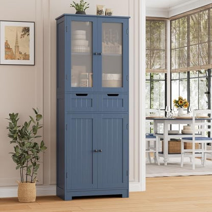 HORSTORS 67" H Bathroom Storage Cabinet, Blue Linen Cabinet with Drawers