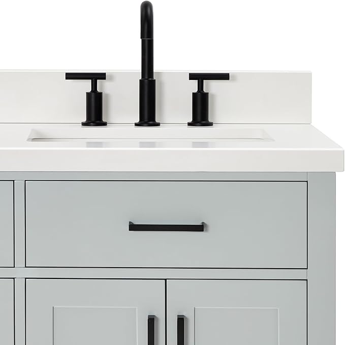 ARIEL Hepburn 66-inch Bathroom Vanity with Sink,Solid Wood, 1.5-inch Pure White Quartz Countertop & Backsplash, Double Rectangular Porcelain Sink, 4 Soft Closing Doors, 6 Dovetail Drawers, Grey