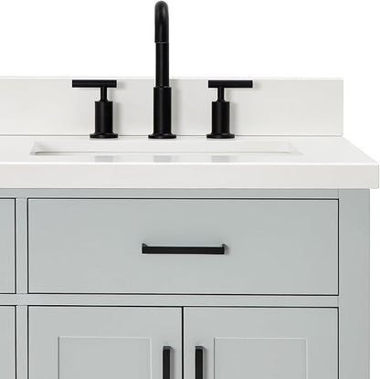 ARIEL Hepburn 66-inch Bathroom Vanity with Sink,Solid Wood, 1.5-inch Pure White Quartz Countertop & Backsplash, Double Rectangular Porcelain Sink, 4 Soft Closing Doors, 6 Dovetail Drawers, Grey