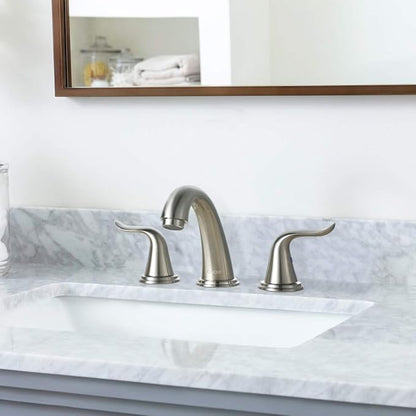 WOWOW Widespread Bathroom Faucet 2 Handle 3 Hole Solid Brass Stainless Steel Vanity Lavatory Bathroom Basin Brushed Nickel Sink Faucets with Pop Up Drain Stopper