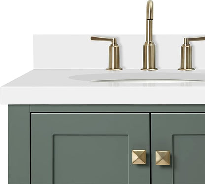ARIEL Cambridge 72-inch Bathroom Vanity with Sink,Solid Wood, 1.5-inch Pure White Quartz Countertop & Backsplash, Double Oval Porcelain Sink, 4 Soft Closing Doors, 6 Dovetail Drawers, Vintage Green