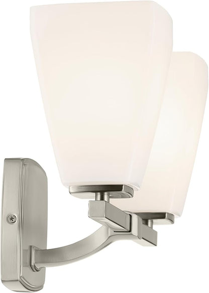 Kichler Marant 14.25" 2-Light Vanity Light with Opal Glass in Brushed Nickel, for Bathroom, Powder Room, Over a Mirror, (14.25" W x 9.5" H), 55215NI