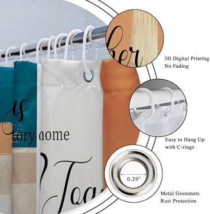 Beige Orange Blue Abstract Oil 4Pcs Bathroom Shower Curtain Set with Rugs