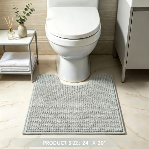 SUBRTEX Bathroom Rugs, U Shaped Chenille Bath Rug 24" x 20" Soft Short Plush Bath Mat Soft Shower Mat Water Absorbent Shower Mat Quick Dry Machine Washable, Light Gray